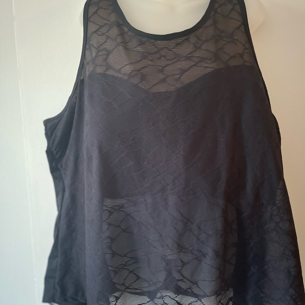 Black Asymmetrical Boxy Swim Tank Top